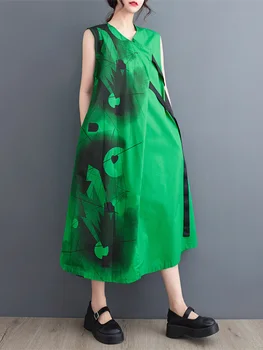 2023 קיץ אופנה קוריאנית אישה השמלה Vestidos החלוק Elbise וינטג ' חופשי בתוספת גודל הדפסה שרוולים מקסי שמלות ארוכות לנשים.