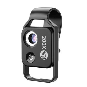 200X טלפון נייד מיקרוסקופ מיקרו עדשה אוניברסלית קליפ LED אור כיס מיני זכוכית מגדלת ומיקרוסקופים שחור