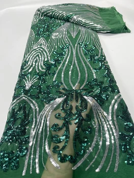 ירוק רשת אפריקה תחרה בד 2023 פאייטים טול ניגריה שמלת ערב לנשים רקמה אופנה צרפתית תפירה 5 מטר בד