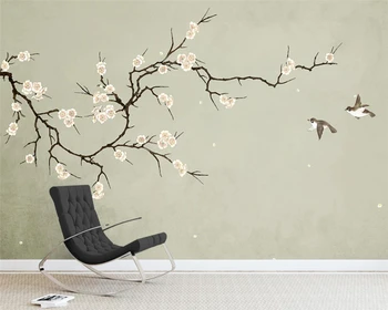 beibehang papier peint מותאם אישית חדש בסגנון סיני צבוע ביד שזיף פרח ציפור רקע ציור דקורטיבי טפט