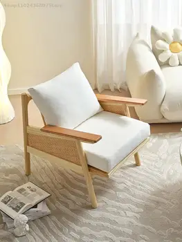 נורדי עץ מלא ספה כיסא רטרו בסלון ספה אחת מרפסת פנאי משענת יד קש כיסא יפני מעצב רהיטים