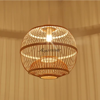 בסגנון יפני אורות התלויה בסלון תליון אי מטבח אורות תליון יד להפוך את עץ במבוק המנורה בחדר האוכל E27 אור