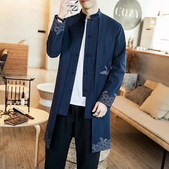 בסגנון סיני גברים מוצק מקסימום טאנג חליפה משובחת הדפסה בתוספת גודל מזדמן מעיל ארוך גלימות 2023 גברי מזרחי השנה החדשה בגדים