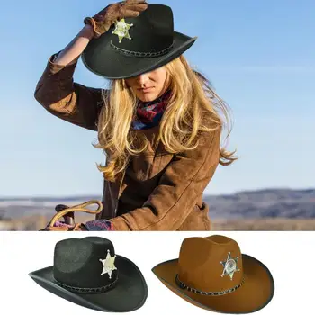 בוקרת כובע בציר המערבי כובע בוקרים הכובעים לנשים בוקרת כובע רחב שוליים עם מחומש מתאים חיצונית המפלגה Cosplay