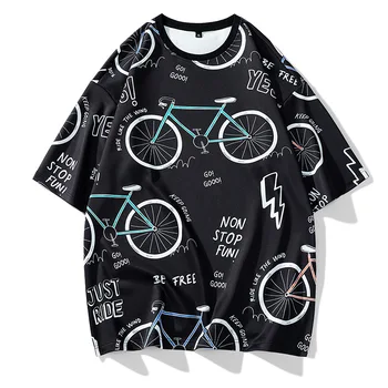 הקיץ O-צוואר חולצת גברים שחורים אופניים הדפסה האופנה שרוול קצר למעלה ספורט כושר חולצה