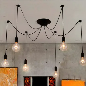 DIY עכביש נברשת תעשייתי אורות תליון E27 התקרה מודרני תליית מנורה פינת אוכל סלון חצר תאורה