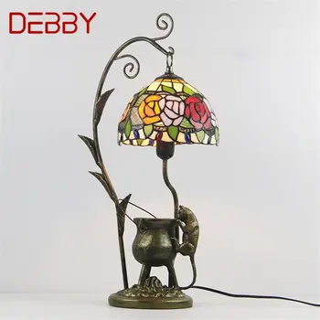 דבי טיפאני שולחן זכוכית אור LED יצירתי שרף ליד המיטה מנורת שולחן פרח בצורת אהיל הביתה הסלון לחדר השינה