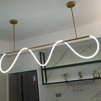 מודרני הצינור מינימליסטי Led נברשת ארוך שחור זהב ניתן לעמעום על האוכל בסלון תליון מנורה בית עיצוב תאורה