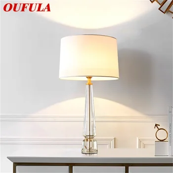 OUFULA מנורת שולחן פליז מודרני פשוט הגביש הוביל שולחן אור קישוט הבית של המיטה.