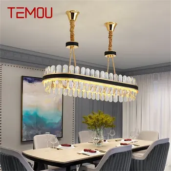 TEMOU אליפסה נברשת קריסטל תליון מנורה הפוסט-מודרנית הביתה עור עגול תאורה לחיות בחדר האוכל