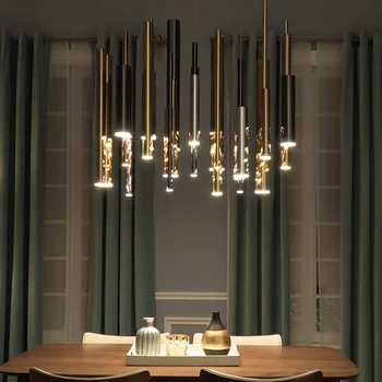 הפוסט-מודרנית אור מסעדת היוקרה אמנות נברשת נורדי בר פשוטה יצירתי גלילי מתכת קנה ארוך פעמון הרוח תאורה