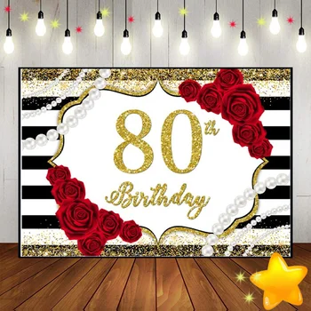 שמח יום הולדת 80 זהב בת 80, עיצוב שמונים צילום רקע מסיבת יום הולדת רקע פוסטר באנר קישוט Pho