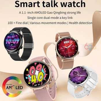שעון חכם מסך AMOLED השן הכחולה קורא NFC Heartrate לחץ דם עמיד למים חמצן הקול עוזר ספורט נשים Smartwatch