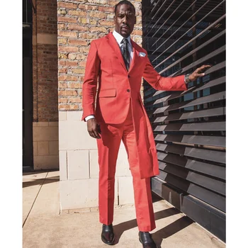אדום ארוך מעיל חליפות גברים Slim Fit 2 חתיכה אחת עם חזה הסיום של האופנה הגברים בלייזר סטים מסיבת המועדון הקלאסי הגברי מגדיר את הז ' קט