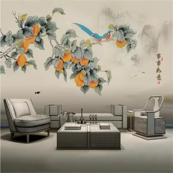 wellyu טפט מותאם אישית המסמכים דה parede בסגנון סיני, משאלת לב, פרח, ציפור, ציור סיני, נוף, רקע קיר