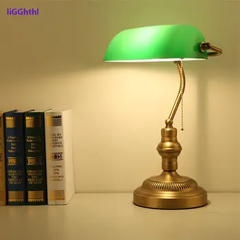 קלאסית בנקאי מנורת שולחן וינטג ' מנורת LED עם משוך את המתג זכוכית ירוקה אהיל שולחן אור תפאורה הביתה מחקר השינה קריאה