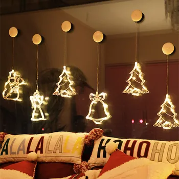 חג המולד דקורטיביים אורות חג המולד כוכב מלאך שלג פיות וילון מחרוזת אורות חלון עיצוב עם כוס יניקה אורות ליל
