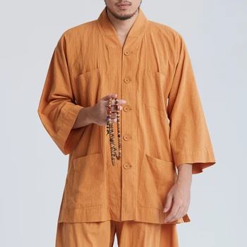 יוניסקס 4color כחול/yellowSummer כותנה טהורה נזירים חליפות זן להניח מדיטציה מדים המנזר בגדים הבודהיסטית קונג פו בגדים סטים