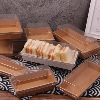 10PCS Transparen קראפט נייר, קופסת אריזת כריך לעטוף קופסאות עוגת לחם ממתקים חטיפים אריזת מתנה קופסת פלסטיק נקי מכסים