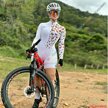 השמא PRO המקצועי של נשים שרוול ארוך טריאתלון רכיבה על אופניים Skinsuits סטים Macaquinho Ciclismo Feminino סרבל ערכות חתיכה אחת