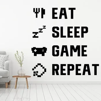 לאכול לישון משחק חוזר קיר מדבקות גיימר בקר משחקי וידאו מדבקות קיר מותאמות אישית עבור ילדים השינה ויניל קיר מדבקה S133
