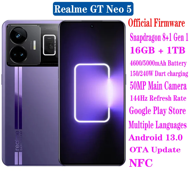 מקורי חדש Realme GT Neo5 ניאו 5 5G טלפון חכם אנדרואיד 13 6.74 1.5 K 144Hz 50MP האחורי מצלמות Snapdragon 8+ Gen 1-Google Play NFC